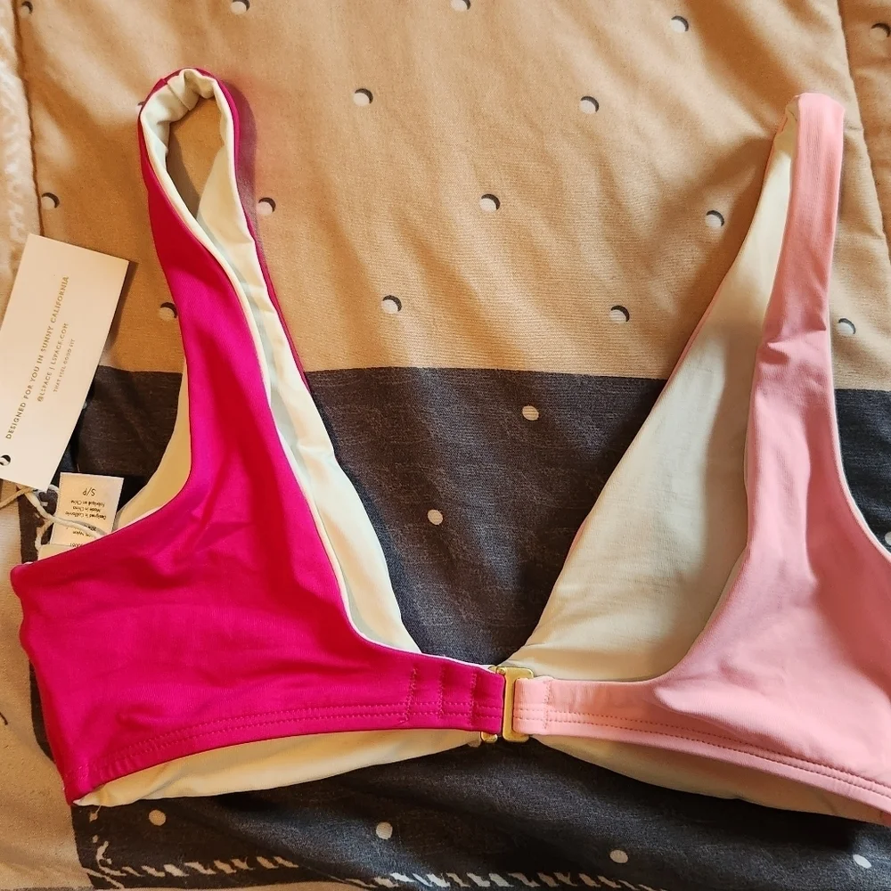LSPACE Luna Bikini Top in Crystal Pink & Bougainvillea SIZE SMALL NWT - Picture 3 of 5